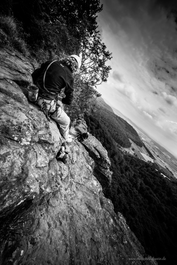 Ein Paradies für Klettersportler bietet der Hohenstein mit seiner fast 40 m hohen Kalksteinwand